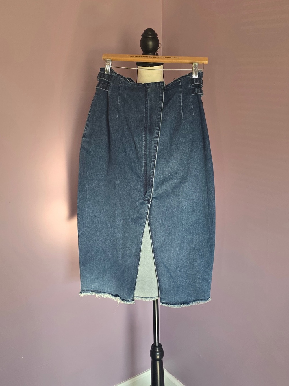 Glamorous Dark Blue Denim Midi Skirt with Front Slit